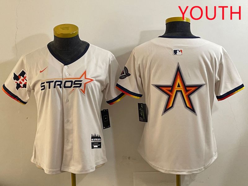 Youth Houston Astros Blank Cream Three generations Joint Name 2025 Nike MLB Jersey style 4106